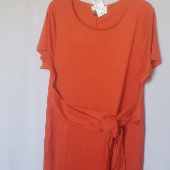 Women's Plus Size 1X Dress Built In Accent Belt Planet Gold Soft Orange - Picture 8 of 8